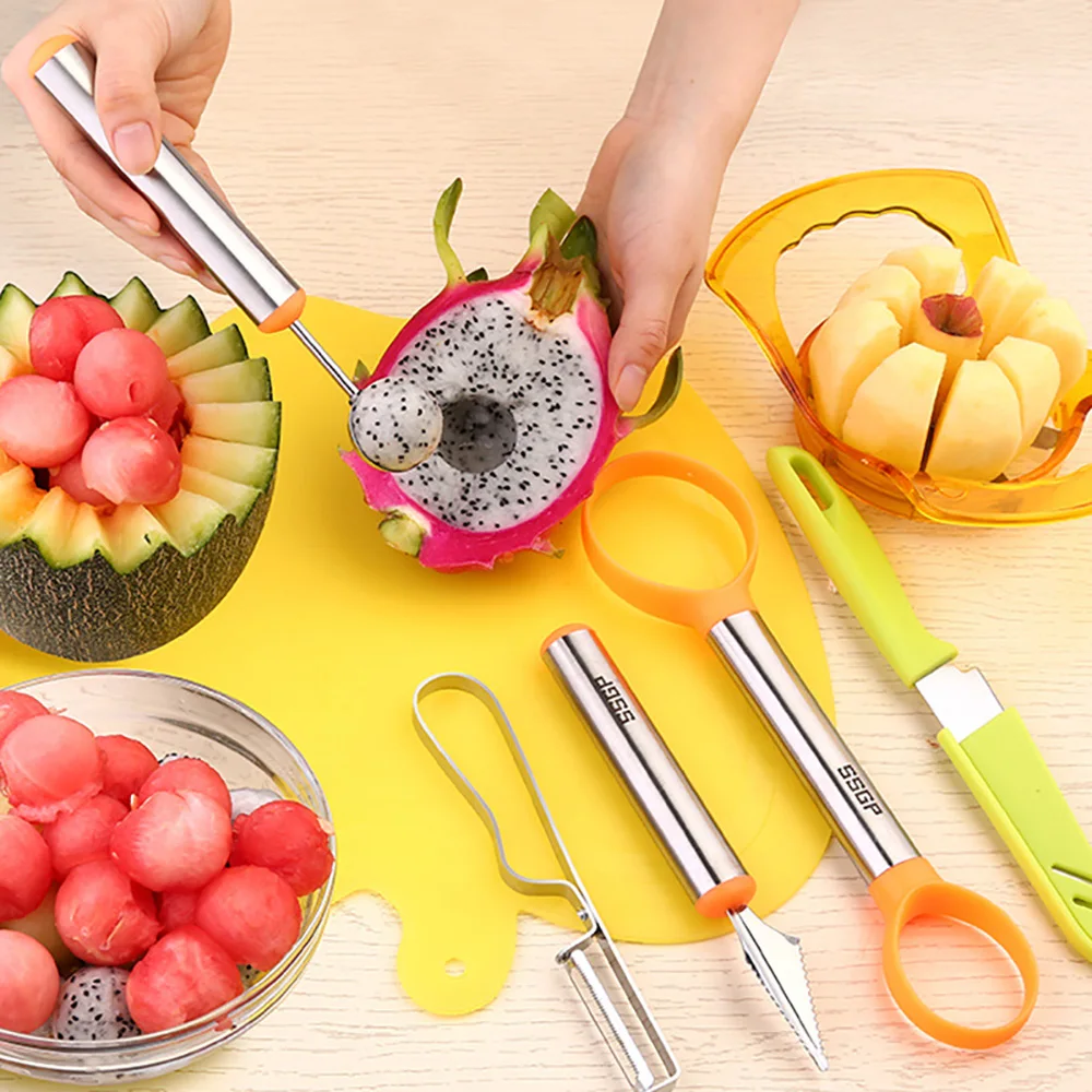 

7pcs Set Creative Fruit Tools Stainless Steel Apple Cutter Digging Ball Spoon Fruit Carving Knife Double Heads Melon Scoops