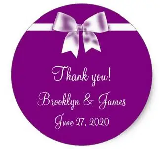 

1.5inch Thank You Purple Wedding Stickers With Bow
