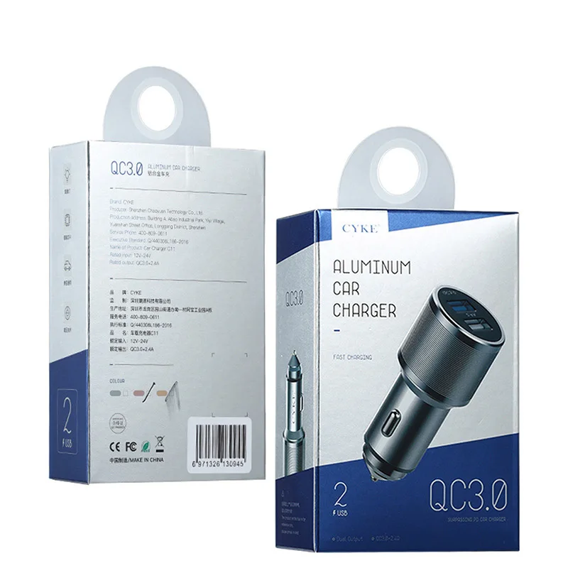 QC3.0 fast car phone charger aluminum alloy dual usb |