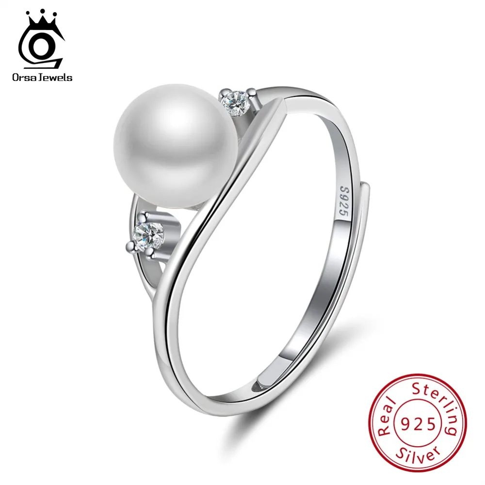 ORSA JEWELS реальные серебряные кольца с жемчугом для женщин белым и розовым