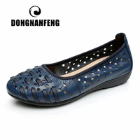dongnanfeng mother women shoes sandals flats hollow out genuine leather slip on loafers casual vintage plus size 42 43 hn 1627