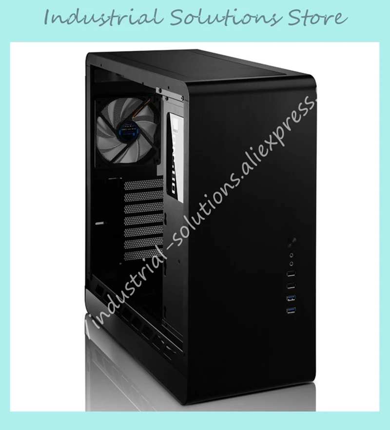 Новый чехол для компьютера UMX4 черный ATX алюминий закаленное стекло боковая