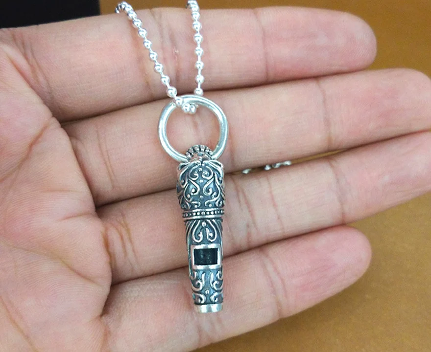 Real 925 sterling silver skull whistle pendant necklace men fashion jewelry statement punk vintage trendy women new2018 | Украшения и