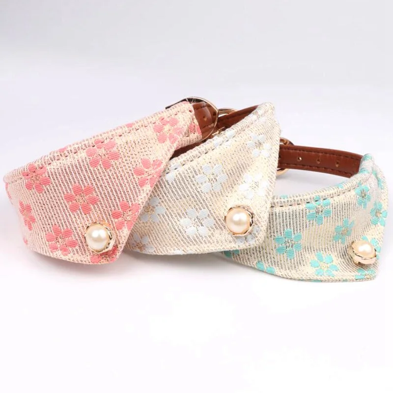 New Cute PU Leather Fabric Print Floral Pet Bandanna Bib Neckerchief Scarf Cat Collar Neck Strap Leash Rope For Dogs Cats | Дом и сад