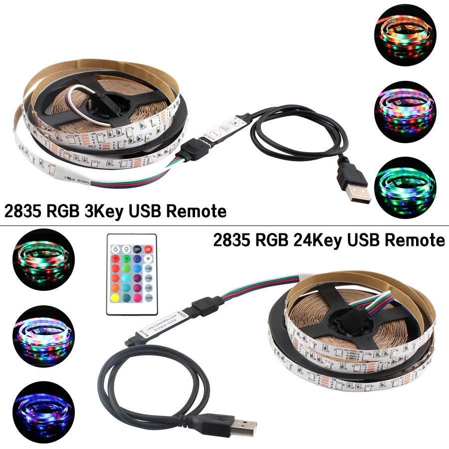 DC USB Светодиодная лента 5 в RGB PC Гибкая лампа 60LED/m SMD 2835 50 см м В Диодная настольная