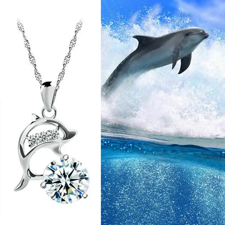 Without Chain !! Jumping Dolphins Silver Plated Rhinestone Pendant Necklace Love Souvenir Gift Accessories NL-0551-SV | Украшения и