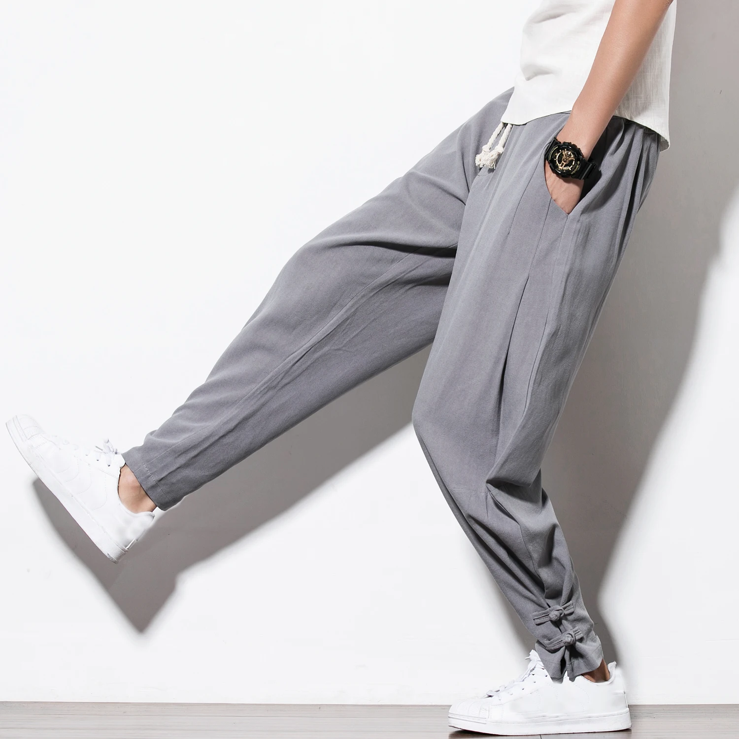 

drop shipping 2018 new autumn men sweatpants linen harem pants hip hop loose vintage long pants casual joggers AXP202