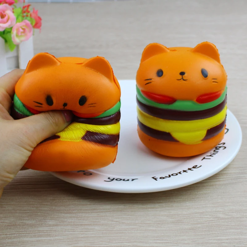 Squishy Jumbo Kawaii 9 5 см гамбургер кошка замедлить рост Squeeze хлеб снятие стресса