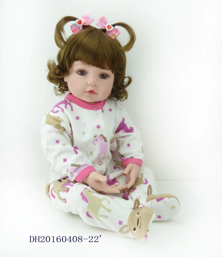 

22" Realistic reborn babies girl dolls toys gift curly brown hair wig silicone baby dolls for kids bebe gift reborn bonecas