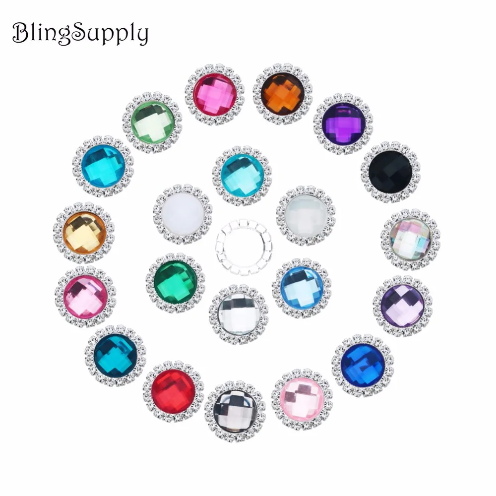 Акриловая пуговица со стразами 20 мм с плоским основанием смешанные цвета 10