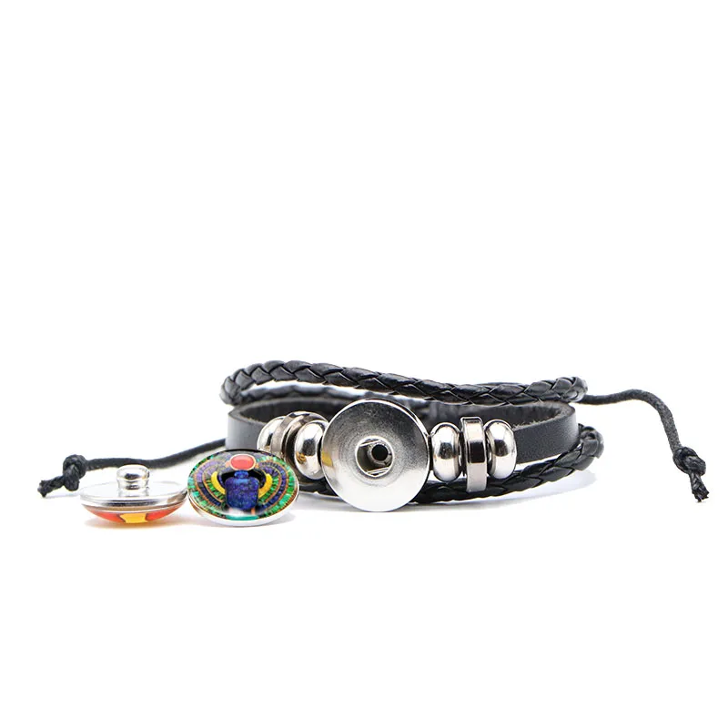 Магазин Crazy Fly 18 MM кнопки Винтаж мужские черные кожаные Сплав Кабошон Стекло Краб