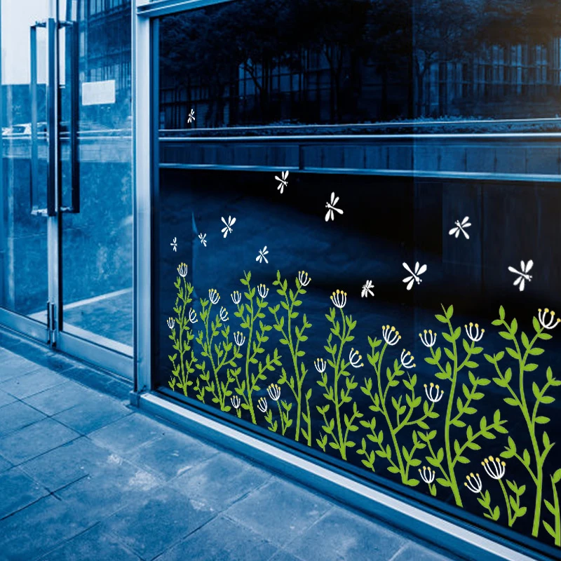 Растительная стеклянная дверь окно наклейка кофейня самоклеющиеся плитки