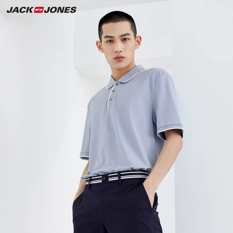 Мужская хлопковая трикотажная футболка поло с короткими рукавами JackJones E |