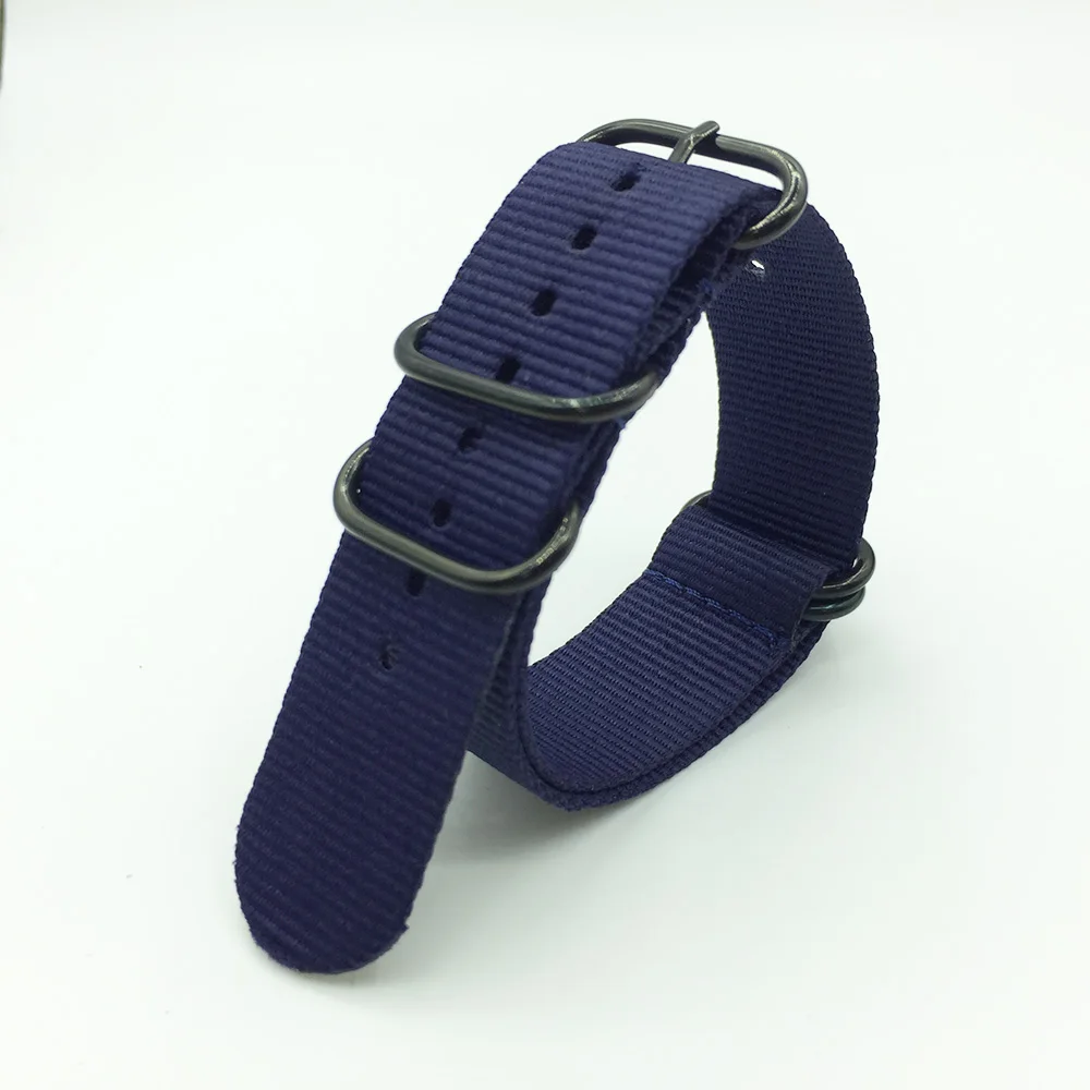 Dark Blue B Нейлоновый ремешок для часов NATO ZULU ремешок 20 мм 22 мм 24 мм полосатый Радужный холст сменный ремешок для часов 5 колец из нержавеющей стали - Цвет ремешка: Dark Blue B