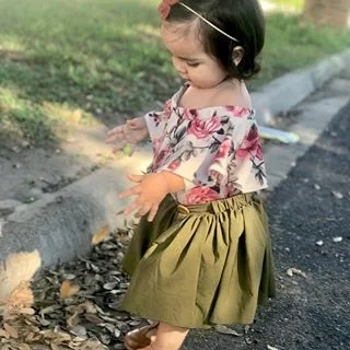 Toddler Kid Baby Girls Solid Color Off Shoulder Long Sleeve Fashion Romper Jumpsuit Outfits Set Clothes Hot Sale