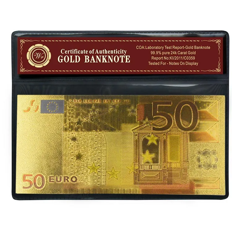 Высококачественные монеты цвет евро 50 металлическая Золотая фольга банкноты