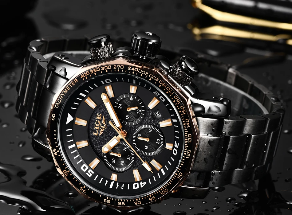 Relojes Hombre LIGE, мужские часы, Лидирующий бренд, Роскошные, 24 часа, дата, деловые кварцевые часы, мужские полностью стальные, большой циферблат, водонепроницаемые часы