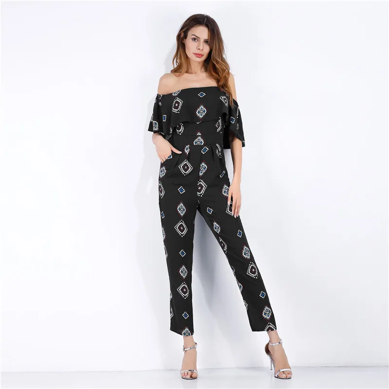 2019 г. летние женские новый шифон комбинезон слово off shoulder ruffle сексуальный с