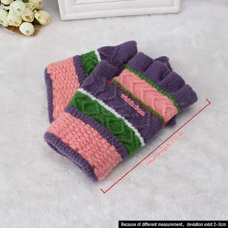 Зимние женские и детские шерстяные перчатки жаккардовые вязаные тянущиеся