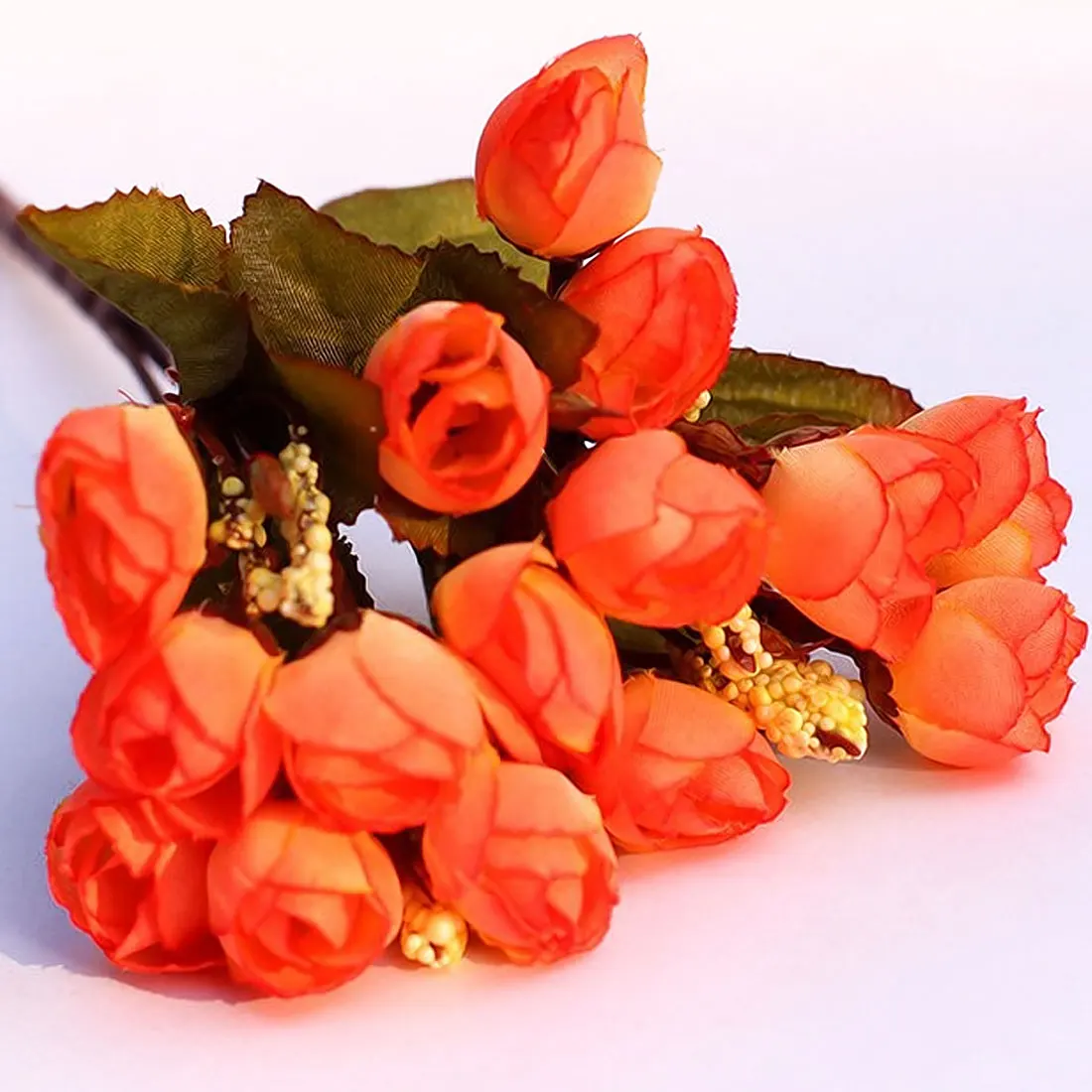 Fall Orange Шелковые искусственные цветы, 15 головок, мини-розы, декоративные цветы, домашний декор для свадьбы, Маленькие розы, букет, украшение - Цвет: Fall Orange