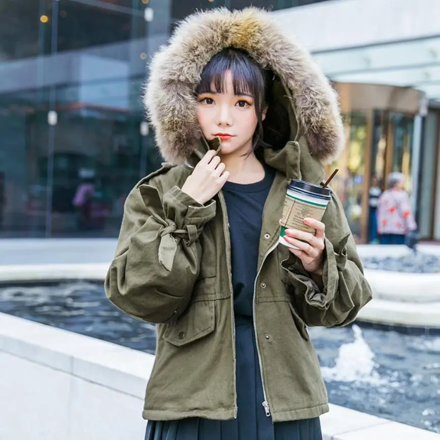 

Factory outlets promotions real fur thicker warm jacket cuts girls Multi-pockets hooded with cotton inside coat Wq1208 wholesale