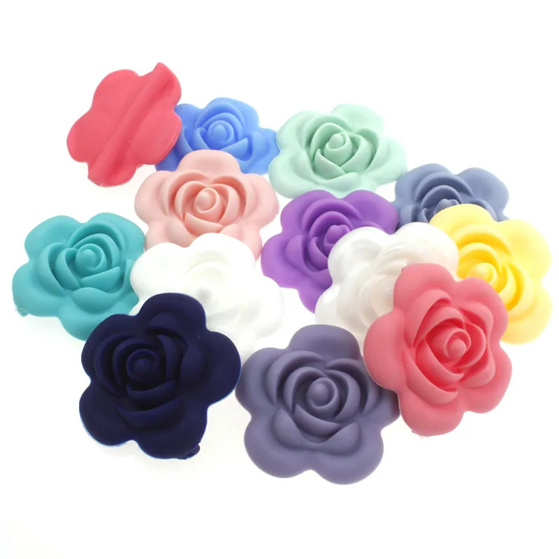 Cuentas de rosas de silicona para 20 piezas, cadena de chupete para beb&eacute;, pulsera de dentici&oacute;n, accesorios para collar, regalo de lactancia sin Bpa-0