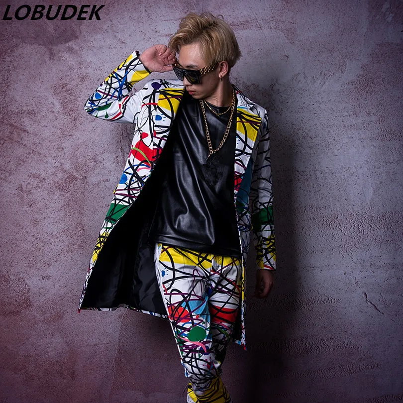 Мужской костюм с принтом граффити Длинные мужские штаны принтом|male suit set|male suitssuit