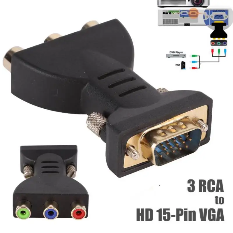 3 RCA для VGA конвертер разъема выход RGB видео Женский HD 15 Pin компонентное адаптер