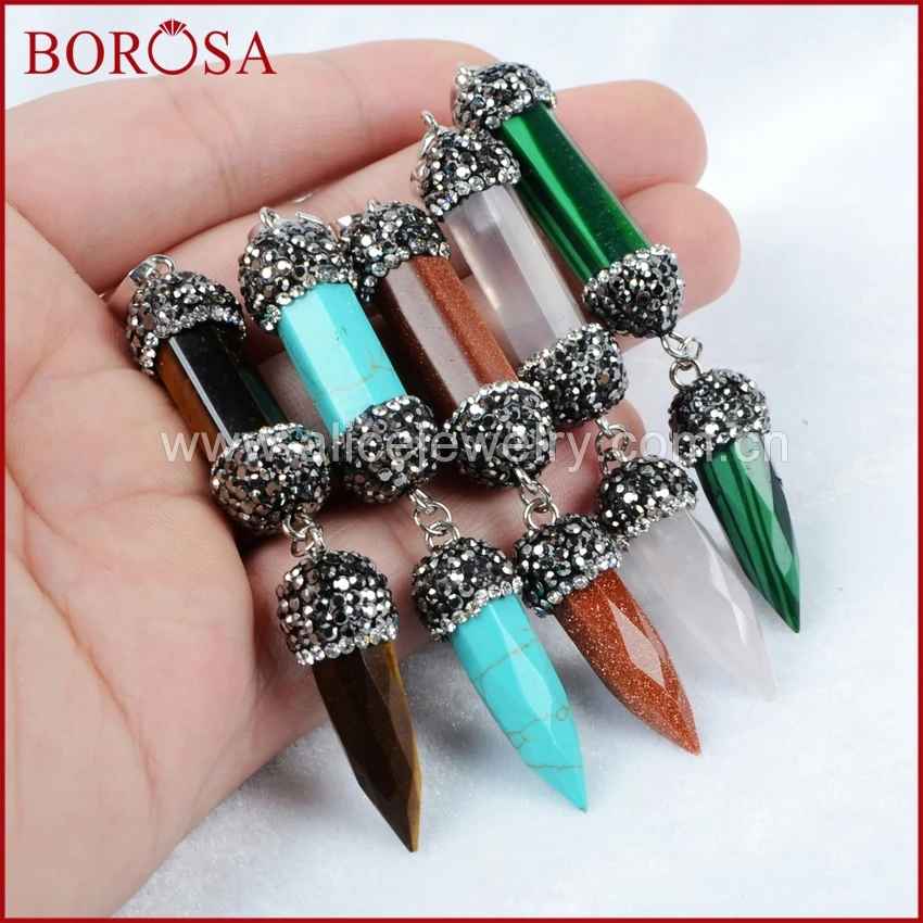 Borosa цилиндр карандаш точка Multi Вид Камни Грановитая Кулон из бисера проложили