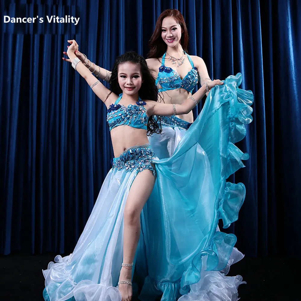 2017 Детская Одежда для танцев живота Роскошный топ + юбка 2 предмета костюм Танцев