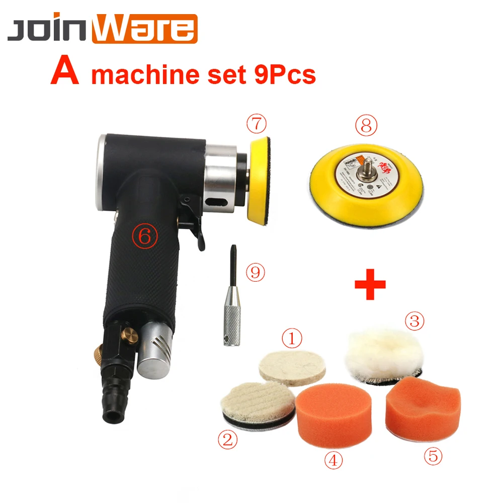 A machine set 9Pcs Пневматическая шлифовальная орбитальная полировальная машина пневматическая полировка для автомобильного кузова инструмент " 3" орбитальная шлифовальная машина Деревообработка Удаление ржавчины - Цвет: A machine set 9Pcs