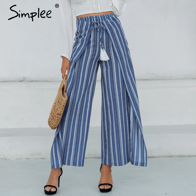 Женские полосатые длинные штаны Simlee повседневные капри с высокой талией в стиле