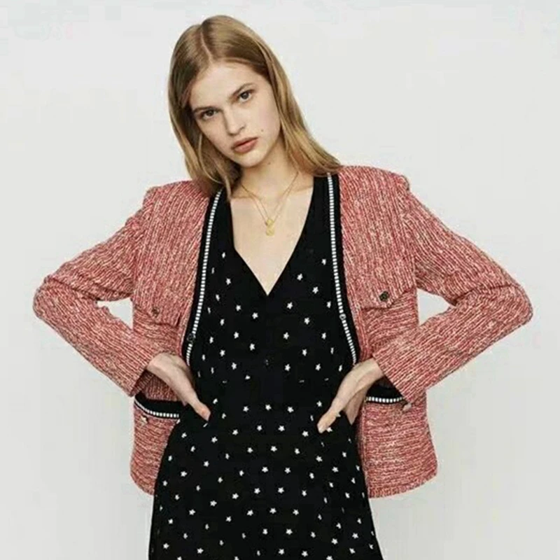 2019 Осенняя Высококачественная Женская куртка с v-образным вырезом и длинным