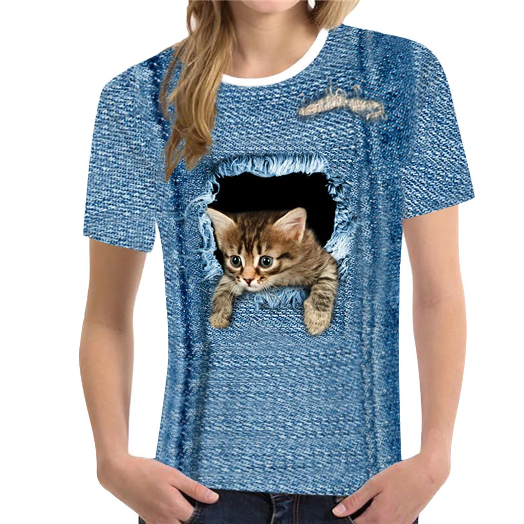 SAGACE Women t shirt Funny 3D Print Animal Summer Short Sleeve funny T-Shirts Top harajuku tshirt High Quality top female | Женская