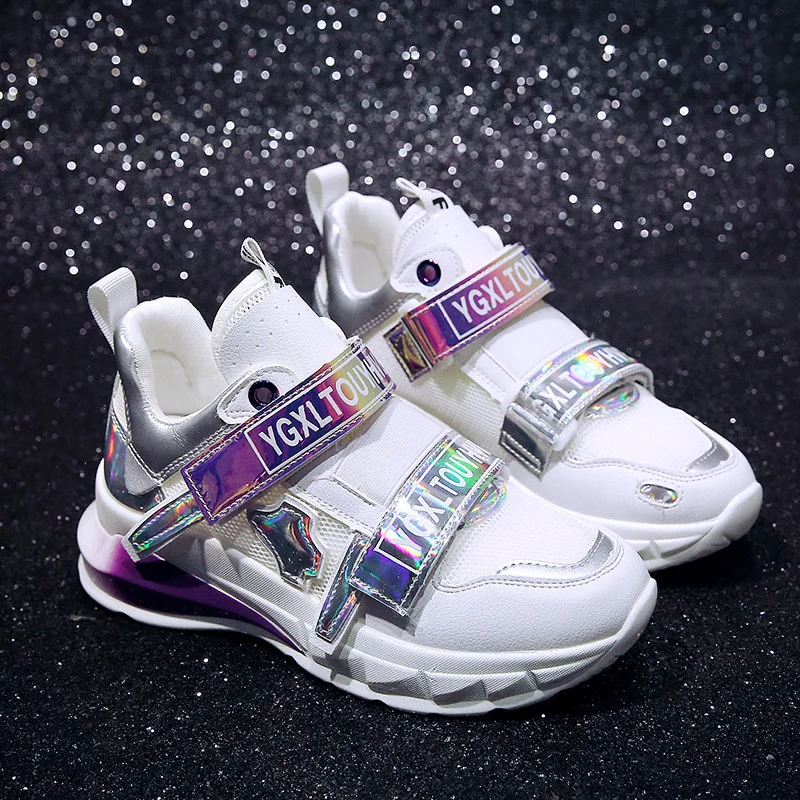 Женские кроссовки модные блестки разных цветов женская обувь с сеткой и ремешком