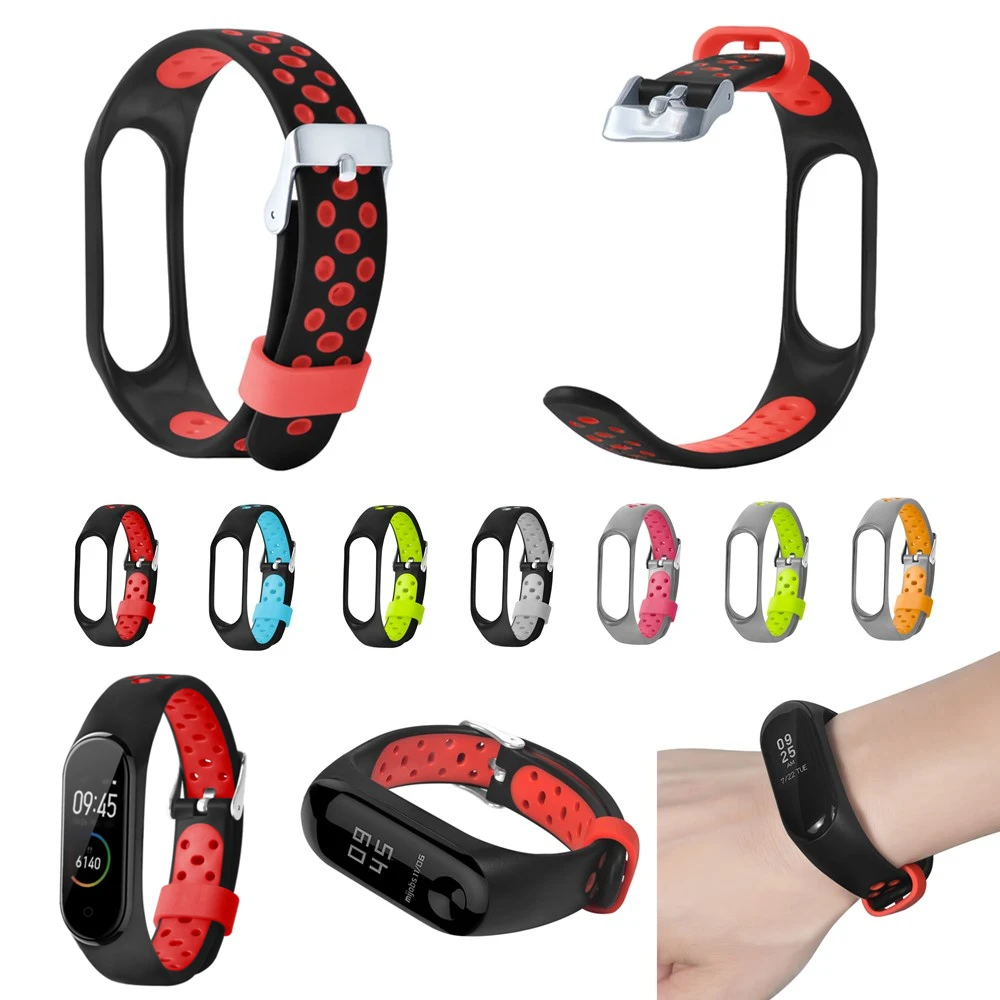 Silicone Wristband for Xiaomi Mi Band 3/4 MiBand Double Color Strap With stainless steel buckle Smart Accessories | Электроника