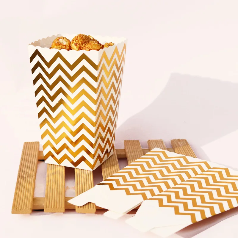 12 шт. бумажных коробок для попкорна мешочек сладостей золотой Подарочный пакет