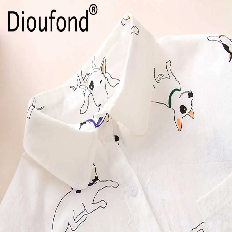 Женская хлопковая блузка Dioufond с животными женские рубашки длинными рукавами и