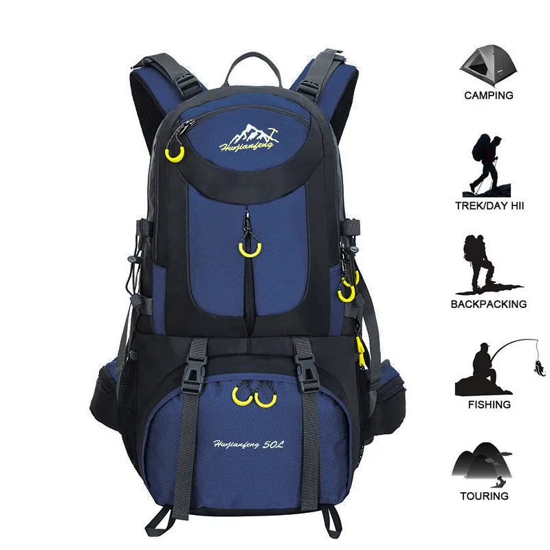 Dark Blue Походный рюкзак 50л водонепроницаемый Huwaijianfeng открытый спортивный рюкзак с дождем для - Цвет: Dark Blue