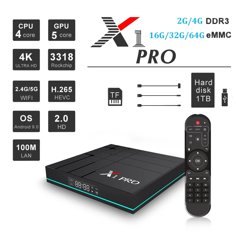 ТВ-приставка X1 PRO Rockchip RK3318 Android 9 0 4 Гб 64 2 4G 5G Wifi 1080P H.265 USB3.0 4K Google Play ГБ 32 Smart Media Player |