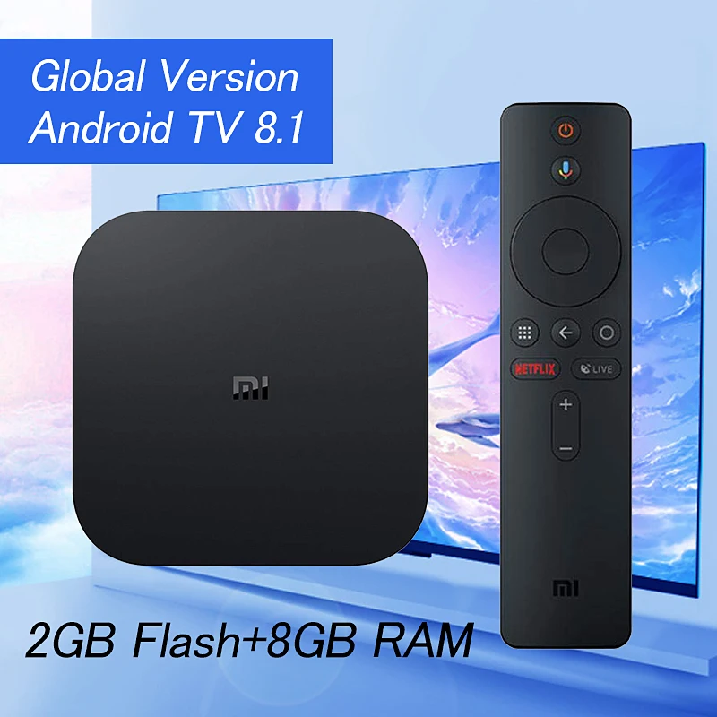 ТВ-приставка Xiaomi Mi Box S глобальная 4K четырехъядерный процессор 64 бит Mali-450 1000 Мбит/с