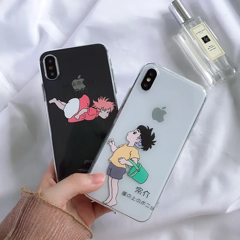 Японский аниме Sosuke Ponyo kawaii Пара Прозрачный чехол для телефона iPhone 7 8 6 plus