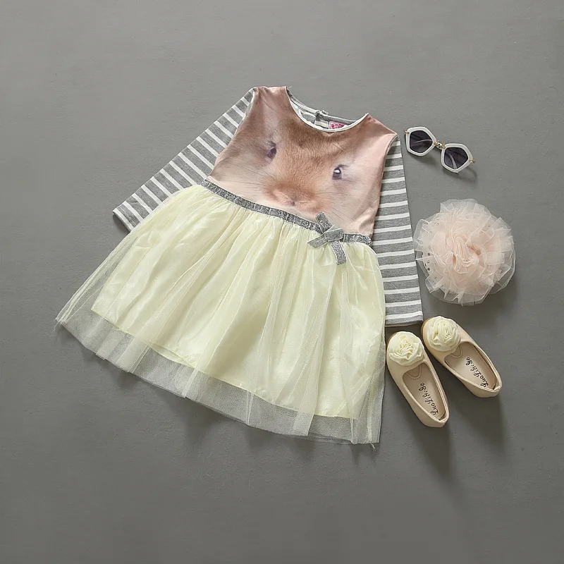 Летнее кружевное платье для маленьких девочек принцесс с узором в виде кролика