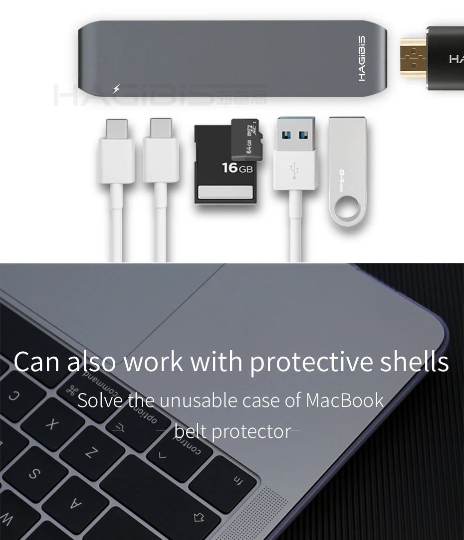 Hagibis 7-в-1 двойной USB-C концентратор Тип-C USB HUB адаптер USB-C к HDMI SD/TF Card Reader PD зарядки 4 к HD для MacBook Pro USB 3,0 концентратор