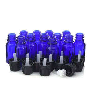 12 шт. 10 мл кобальтовые голубые стеклянные бутылки со встроенным редуктором с видимой крышкой для ароматерапии эфирными маслами 13 унции