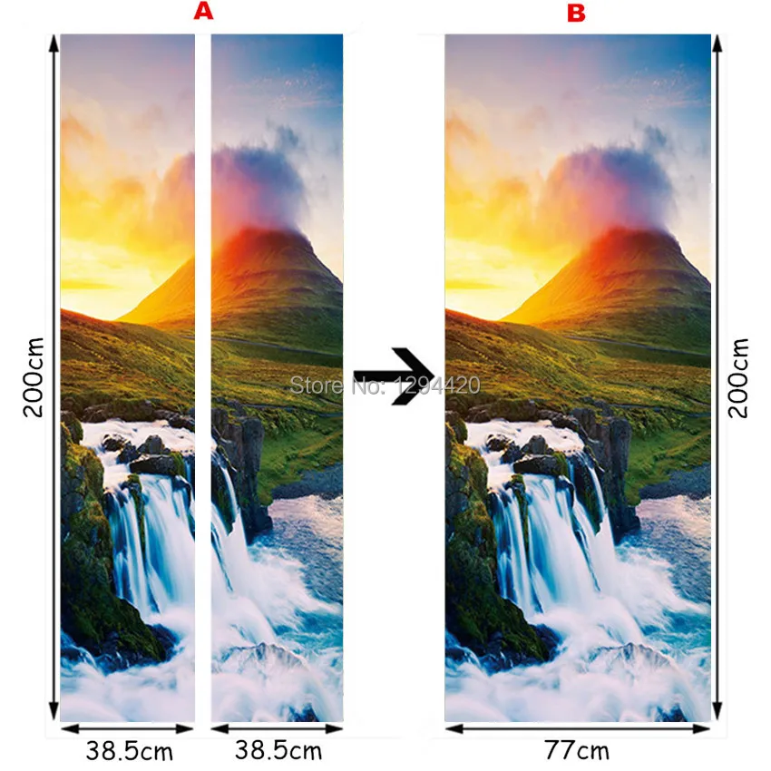 77*200 см Ожесточенные Тигр водопад пейзаж 3d двери росписи стены винила искусства наклейки, украшения домашнего офиса пейзаж плакат на стену
