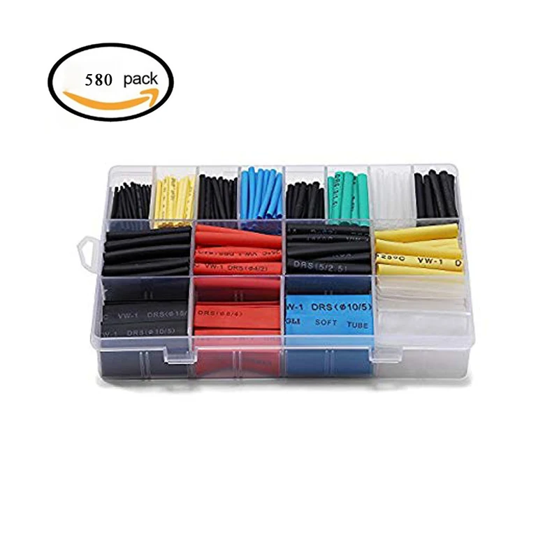 Купи 580 pcs 2:1 Heat Shrink Tube 6 Colors 11 Sizes Tubing Set Combo Assorted Sleeving Wrap Cable Wire Kit For DIY за 706 рублей в магазине AliExpress