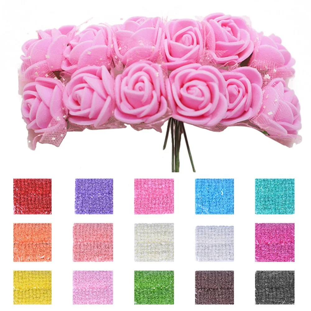 Горячие 60 шт Мини пена роза искусственный цветок Букет Многоцветный свадьба