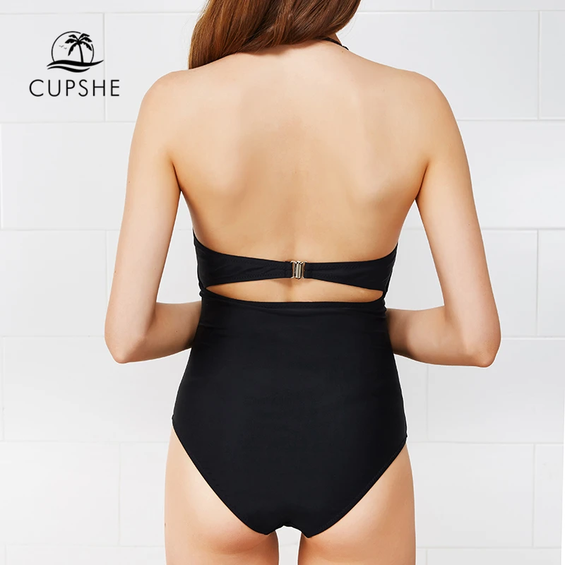 Женский купальник-бикини CUPSHE однотонный слитный купальник с вырезом на шее для