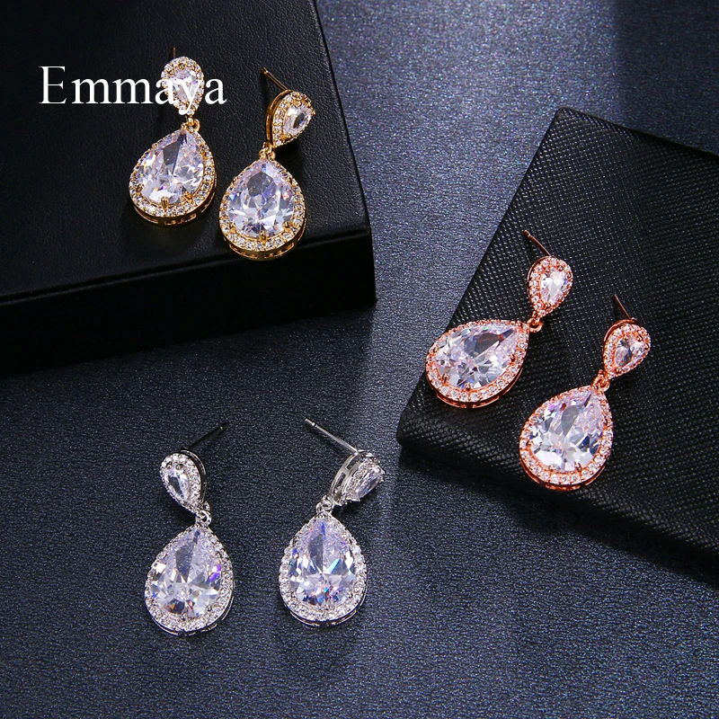 Серьги капли EMMAYA с фианитами женские изящные каплевидные ювелирные украшения
